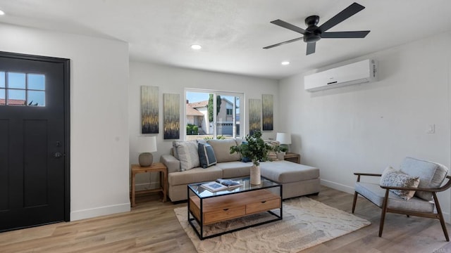 6117 Parkside Ave, San Diego, CA 92139 - living area featuring an AC wall unit, light wood finished floors, recessed lighting, and ceiling fan
