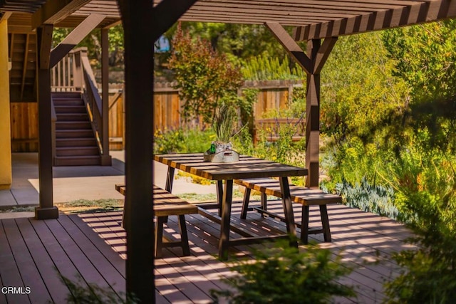 11570 Oakcrest Ave, Ojai, CA 93023 - wooden terrace featuring a pergola and stairway