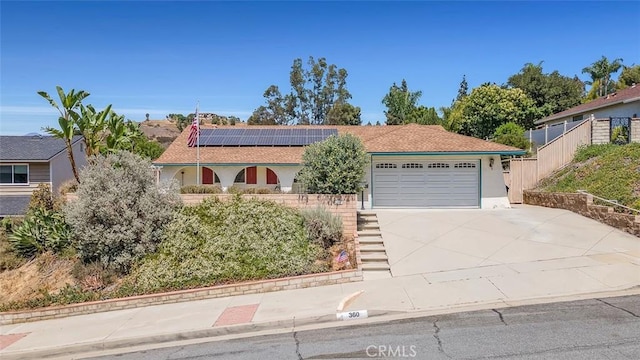 360 Carpio Dr, Diamond Bar, CA 91765 - single story home featuring solar panels, driveway, a garage, and stucco siding