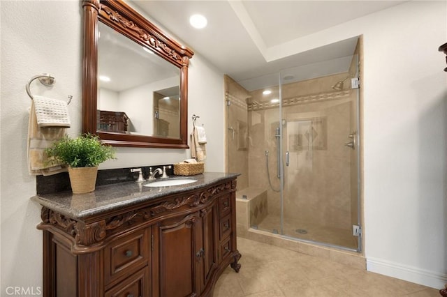 4161 Ricardo Dr, Yorba Linda, CA 92886 - full bath featuring vanity, a shower stall, tile patterned floors, and recessed lighting