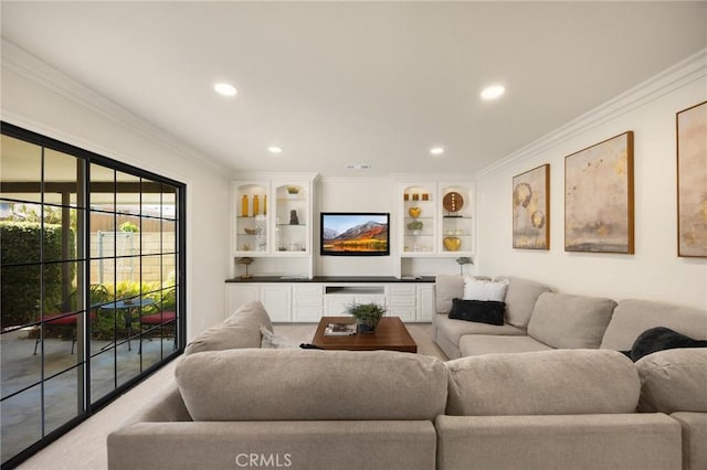 4161 Ricardo Dr, Yorba Linda, CA 92886 - living area with recessed lighting, crown molding, and built in shelves