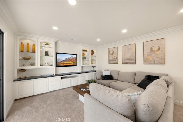 4161 Ricardo Dr, Yorba Linda, CA 92886 - living room with light carpet, recessed lighting, and crown molding