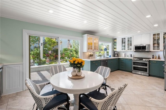 2172 N Pami Cir, Orange, CA 92867 - kitchen featuring appliances with stainless steel finishes, tasteful backsplash, white cabinets, recessed lighting, and light countertops