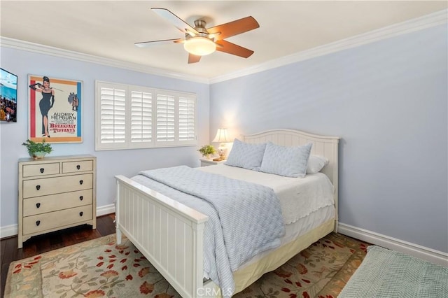 2172 N Pami Cir, Orange, CA 92867 - bedroom with wood finished floors, crown molding, and ceiling fan