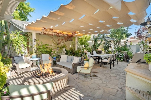2172 N Pami Cir, Orange, CA 92867 - view of patio with a pergola, outdoor dining space, and an outdoor living space with a fire pit
