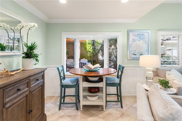 2172 N Pami Cir, Orange, CA 92867 - dining room with a wainscoted wall, healthy amount of natural light, recessed lighting, ornamental molding, and a decorative wall