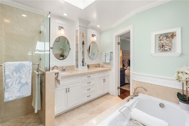 2172 N Pami Cir, Orange, CA 92867 - full bath featuring crown molding, double vanity, a stall shower, a bath, and ensuite bathroom