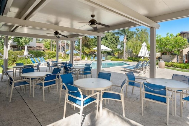 2172 N Pami Cir, Orange, CA 92867 - view of patio / terrace featuring a ceiling fan, outdoor dining space, and a community pool