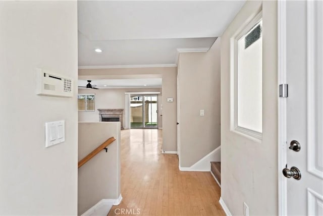3919 W 242nd St Unit A, Torrance, CA 90505 - corridor featuring an upstairs landing, light wood finished floors, ornamental molding, and recessed lighting