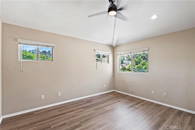 3919 W 242nd St Unit A, Torrance, CA 90505 - empty room with wood finished floors, ceiling fan, vaulted ceiling, and recessed lighting