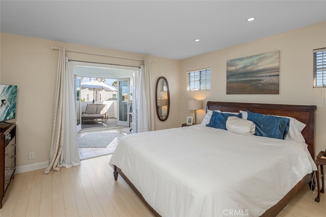 259 62nd, Newport Beach, CA 92663 - bedroom with access to exterior, light wood-style floors, and recessed lighting