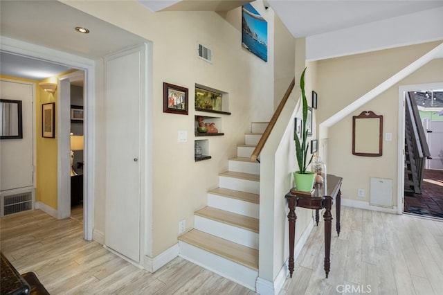 259 62nd, Newport Beach, CA 92663 - stairway featuring wood finished floors and recessed lighting