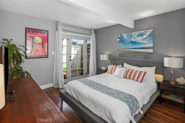 259 62nd, Newport Beach, CA 92663 - bedroom with access to exterior, wood finished floors, and beam ceiling