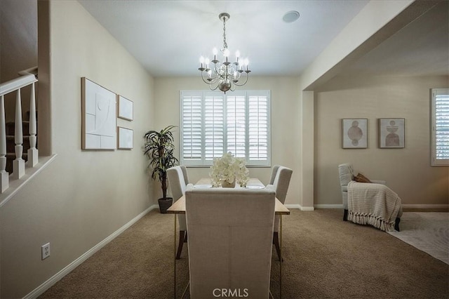25217 Pacific Crest St, Corona, CA 92883 - carpeted dining area featuring a chandelier and stairway