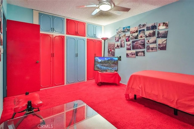 17313 Citronia St, Northridge, CA 91325 - bedroom featuring a textured ceiling, carpet, and a ceiling fan