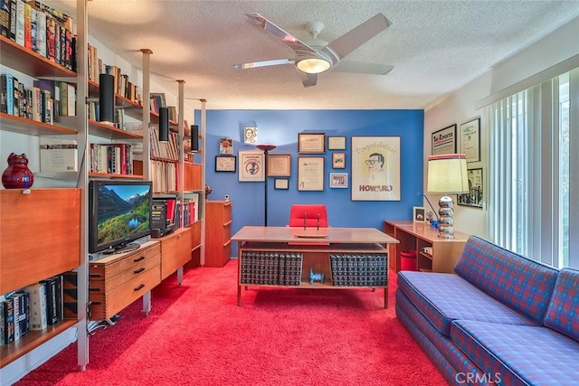 17313 Citronia St, Northridge, CA 91325 - carpeted home office featuring ceiling fan and a textured ceiling
