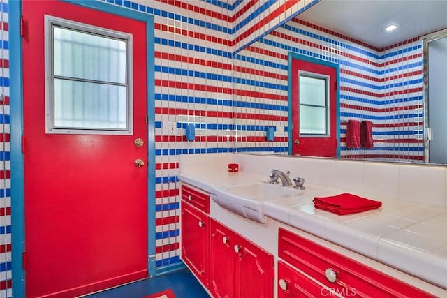 17313 Citronia St, Northridge, CA 91325 - bathroom featuring vanity and wallpapered walls