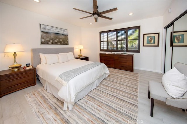 11949 Goshen Ave Unit 308, Los Angeles, CA 90049 - bedroom with recessed lighting, a ceiling fan, and light wood finished floors
