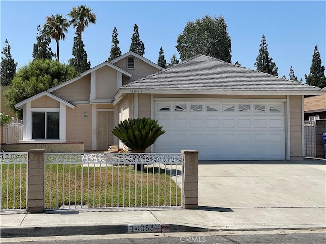 14053 Bluewood Dr, Fontana, CA 92337 - ranch-style home with concrete driveway and a garage