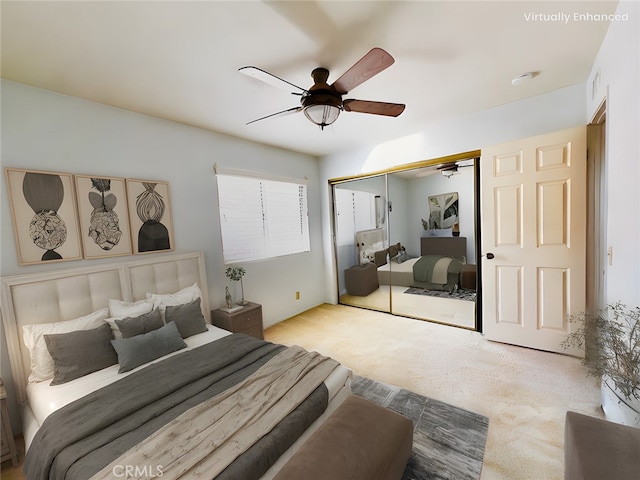 17346 Cold Spring Cir, Riverside, CA 92503 - bedroom with carpet flooring, a closet, and a ceiling fan