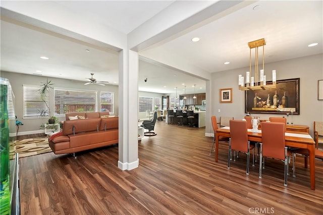 27843 Huron Ct, Menifee, CA 92585 - dining room with wood finished floors, ceiling fan, and recessed lighting
