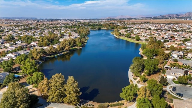 27843 Huron Ct, Menifee, CA 92585 - aerial overview of property's location with a water and mountain view and nearby suburban area