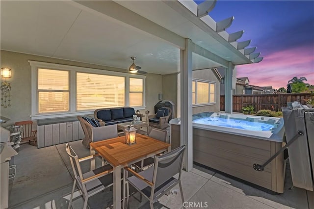 27843 Huron Ct, Menifee, CA 92585 - view of patio featuring a hot tub and outdoor lounge area