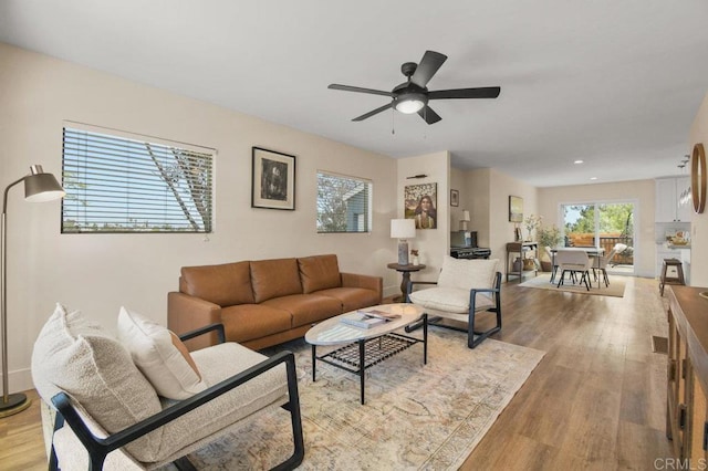 3585 Redwood St, San Diego, CA 92104 - living area featuring light wood-style floors, ceiling fan, and recessed lighting