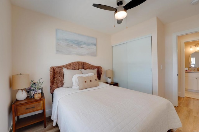 3585 Redwood St, San Diego, CA 92104 - bedroom featuring a closet, light wood-style flooring, and a ceiling fan