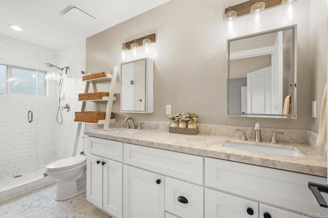 3585 Redwood St, San Diego, CA 92104 - bathroom featuring double vanity, a shower stall, and tile patterned floors