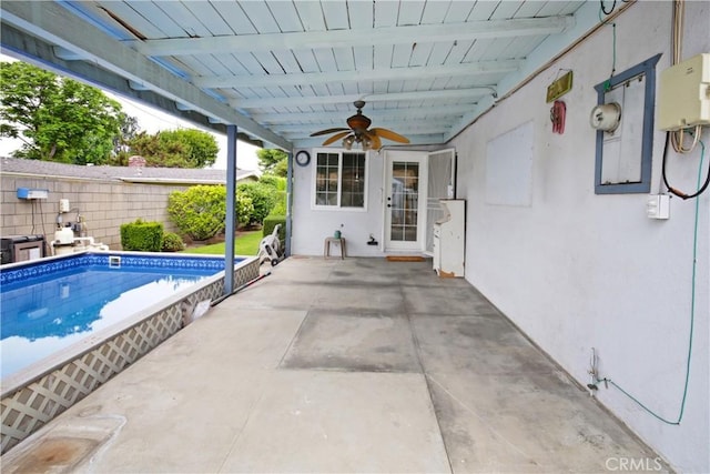 13924 2nd St, Whittier, CA 90605 - view of pool featuring a ceiling fan and a patio