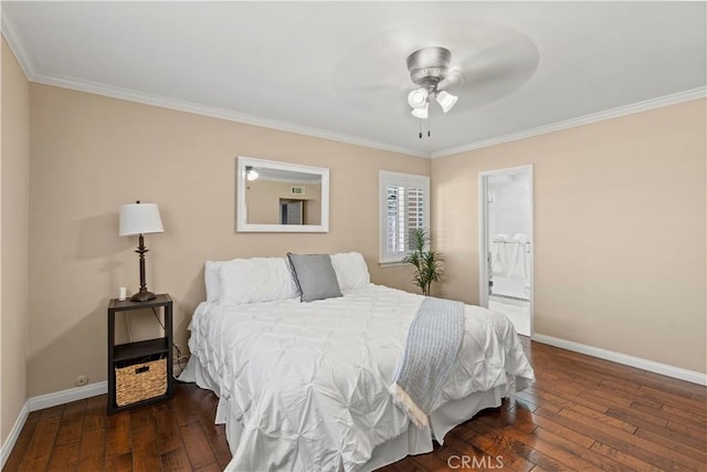 15037 Hiawatha St, Mission Hills San Fernando, CA 91345 - bedroom with hardwood / wood-style flooring, crown molding, ensuite bathroom, and ceiling fan