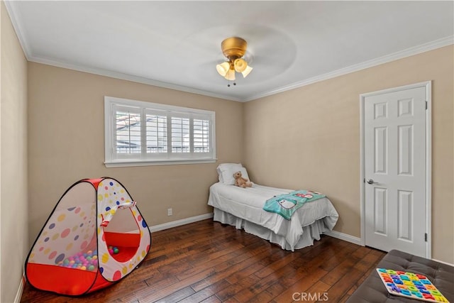 15037 Hiawatha St, Mission Hills San Fernando, CA 91345 - bedroom featuring hardwood / wood-style flooring, ornamental molding, and ceiling fan