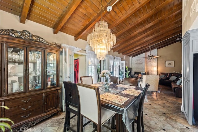 822 Corona Ave, Corona, CA 92879 - dining area with wooden ceiling, a chandelier, and ceiling fan