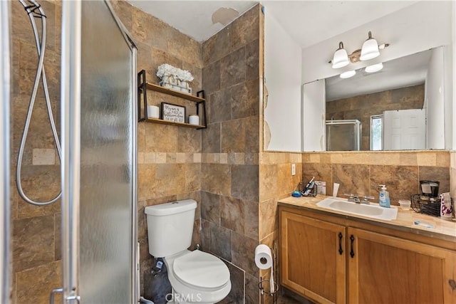 822 Corona Ave, Corona, CA 92879 - bathroom with tile walls, vanity, and a stall shower