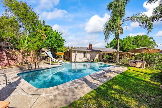 822 Corona Ave, Corona, CA 92879 - view of pool featuring a water slide and a patio