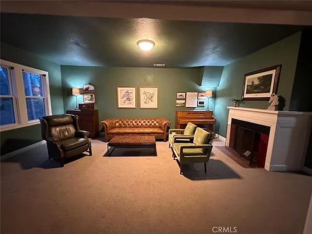 24145 Tokayana Way, Colfax, CA 95713 - carpeted living room with a fireplace with flush hearth and baseboards