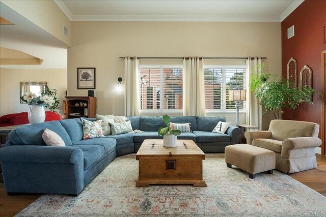 29861 Kirsten Ln, Vista, CA 92084 - living room with wood finished floors and ornamental molding