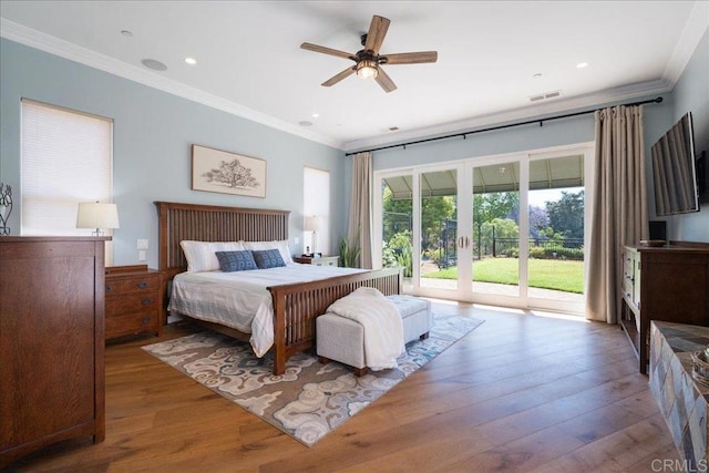 29861 Kirsten Ln, Vista, CA 92084 - bedroom with access to outside, ornamental molding, french doors, wood finished floors, and recessed lighting
