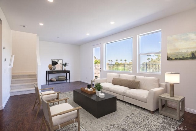 26370 Piazza Di Sarro, Newhall, CA 91321 - living room featuring wood finished floors, recessed lighting, and stairway