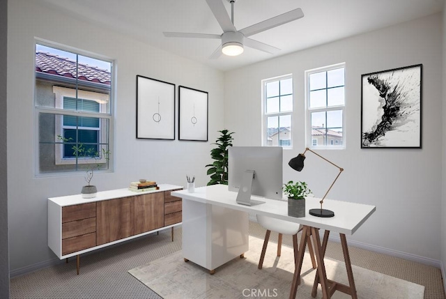 26370 Piazza Di Sarro, Newhall, CA 91321 - carpeted home office featuring ceiling fan and baseboards