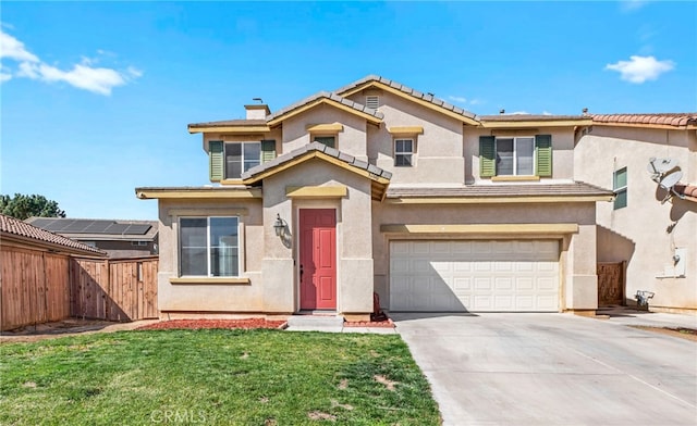 3260 Ivy Ct, Perris, CA 92571 - view of front of property with an attached garage, concrete driveway, stucco siding, and a chimney