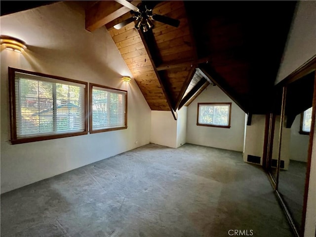 31016 Summit Dr, Running Springs, CA 92382 - additional living space featuring a ceiling fan, carpet flooring, and wood ceiling