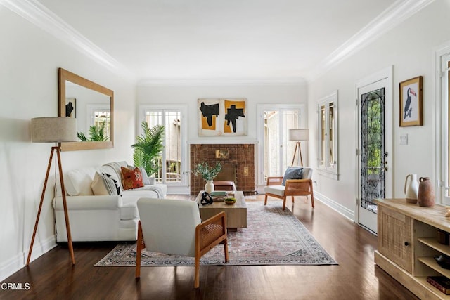 413 Sycamore Pl, Sierra Madre, CA 91024 - living area featuring ornamental molding and dark wood-type flooring