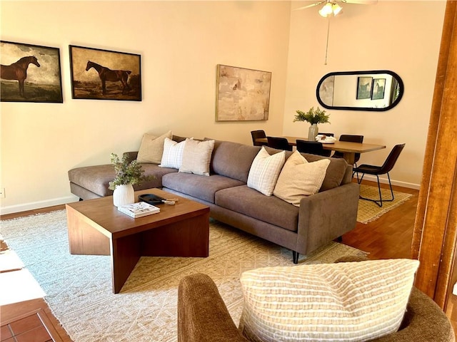 570 Peach St Unit 25, San Luis Obispo, CA 93401 - living area with wood finished floors and a ceiling fan