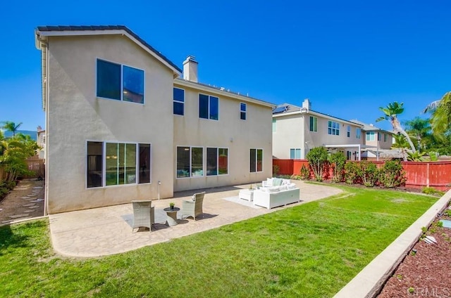 15240 Cayenne Creek Ct, San Diego, CA 92127 - rear view of property with a patio area, stucco siding, a fenced backyard, and a chimney