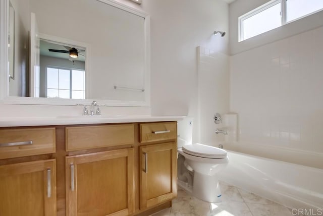 15240 Cayenne Creek Ct, San Diego, CA 92127 - full bath featuring vanity, shower / washtub combination, marble look tiles, and ceiling fan