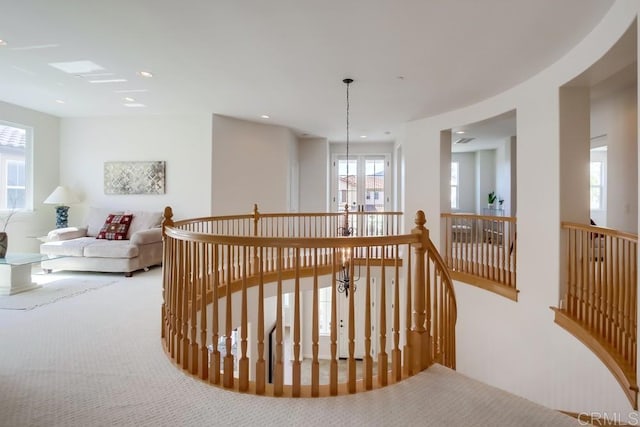 15240 Cayenne Creek Ct, San Diego, CA 92127 - hall with an upstairs landing, carpet flooring, and recessed lighting