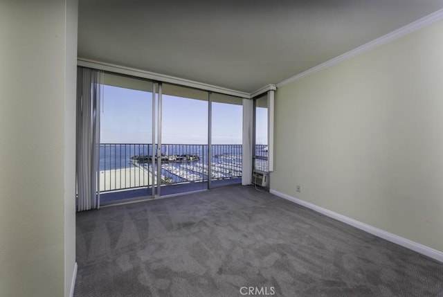 700 E Ocean Blvd Unit 2606, Long Beach, CA 90802 - spare room with a water view, ornamental molding, and carpet floors
