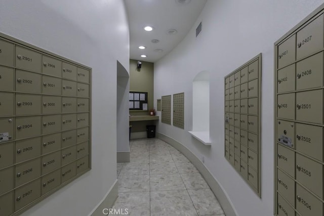 700 E Ocean Blvd Unit 2606, Long Beach, CA 90802 - corridor with mail area, recessed lighting, and tile patterned floors